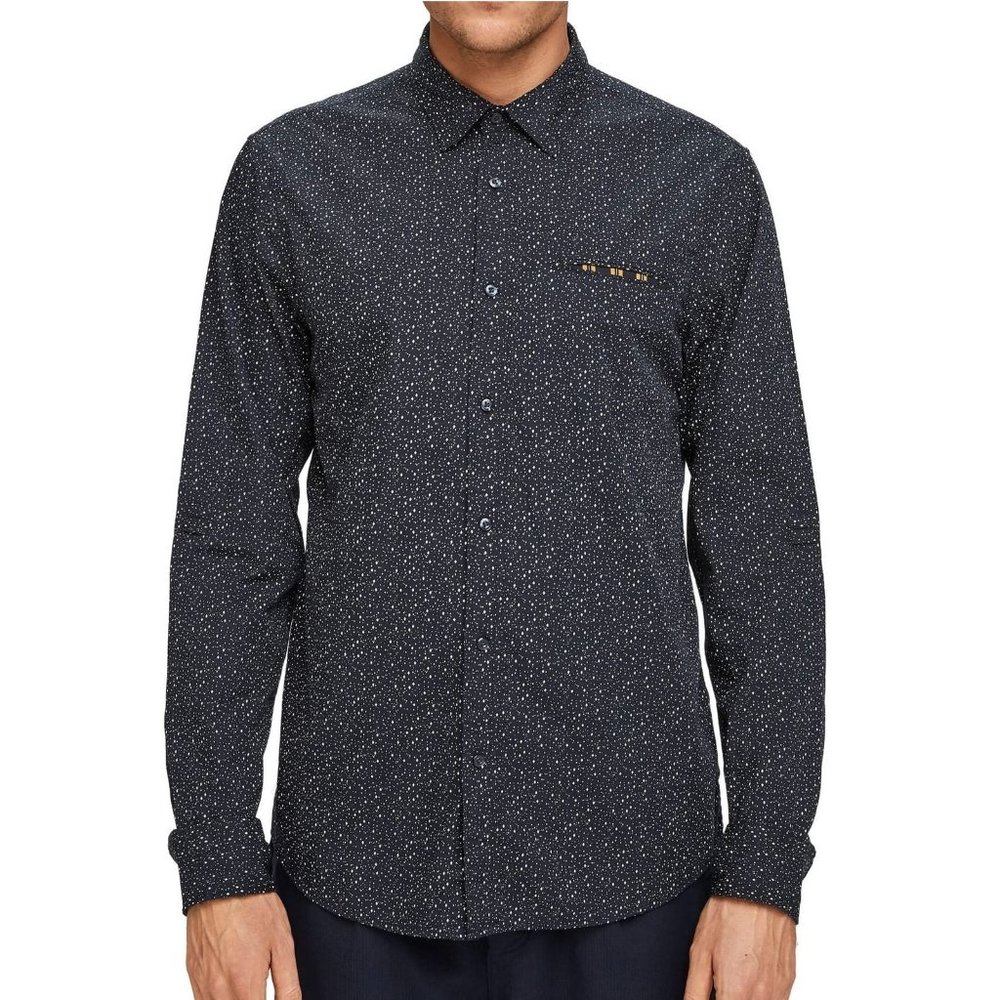 Scotch & Soda Men's Long Sleeve All Over Printed Button Front Pocket Shirt Black